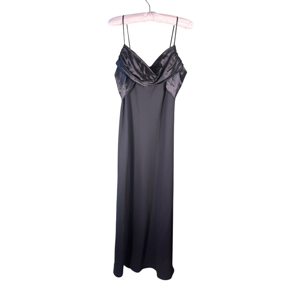 VTG Black Formal Gown Slip Dress 13/14 Draped Satin Neckline Elegant Old Money
